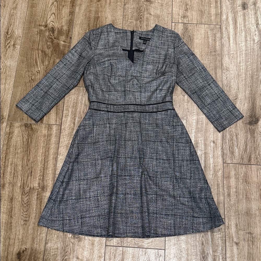 Banana Republic Black Gray Checkered 3/4 Long Sleeve Dress Sz 6 Tall